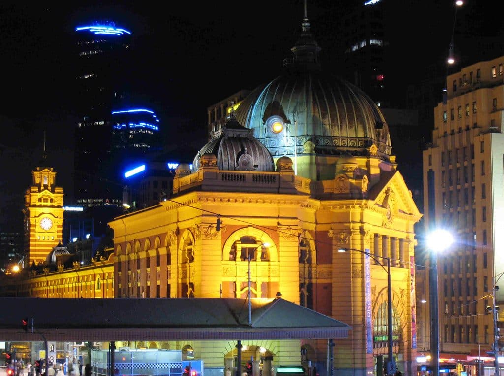 Flinders Street Station glowing at night, Melbourne
